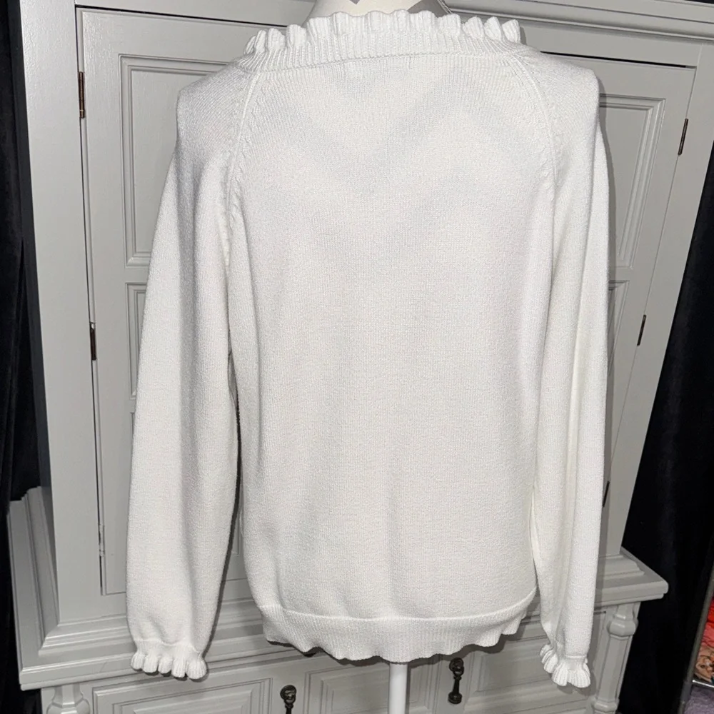 BTFBM Women's White Ruffled Sweater with Brown Buttons Size Small - Picture 8 of 12